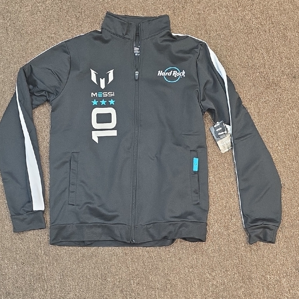 Hard Rock Cafe Mens Small Messi  Black and White Track Jacket